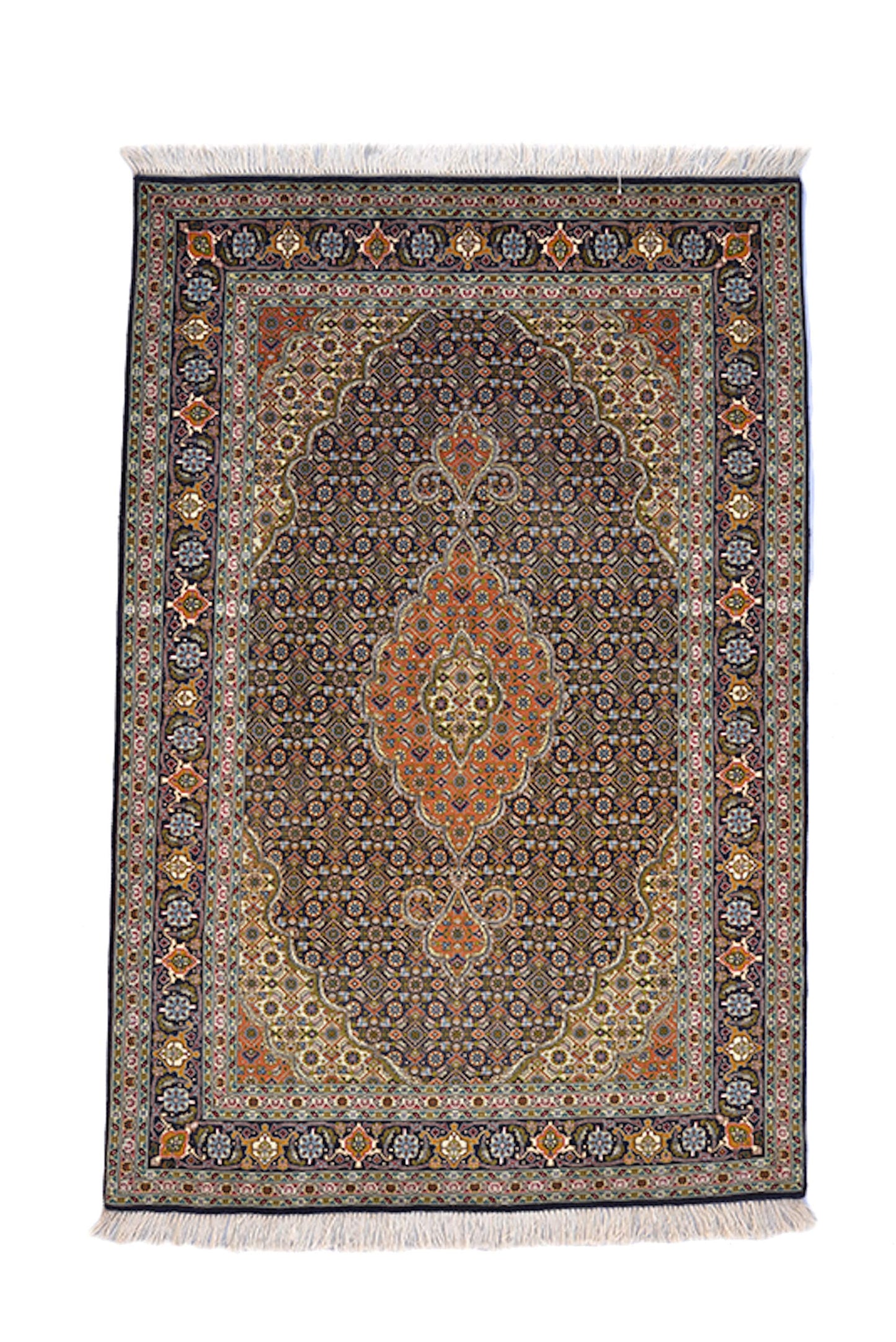 Luxury Fine Black Yellow 3x5 Vintage Handmade Rug with Oriental Orange Medallion Wool