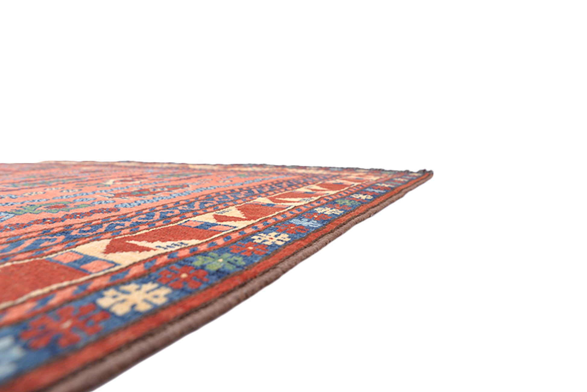 6 x 6 Coral Orange Red Handmade Rug | Square Turkish Caucasian Tribal | Living Room Accent Geometric Pattern Wool Rug