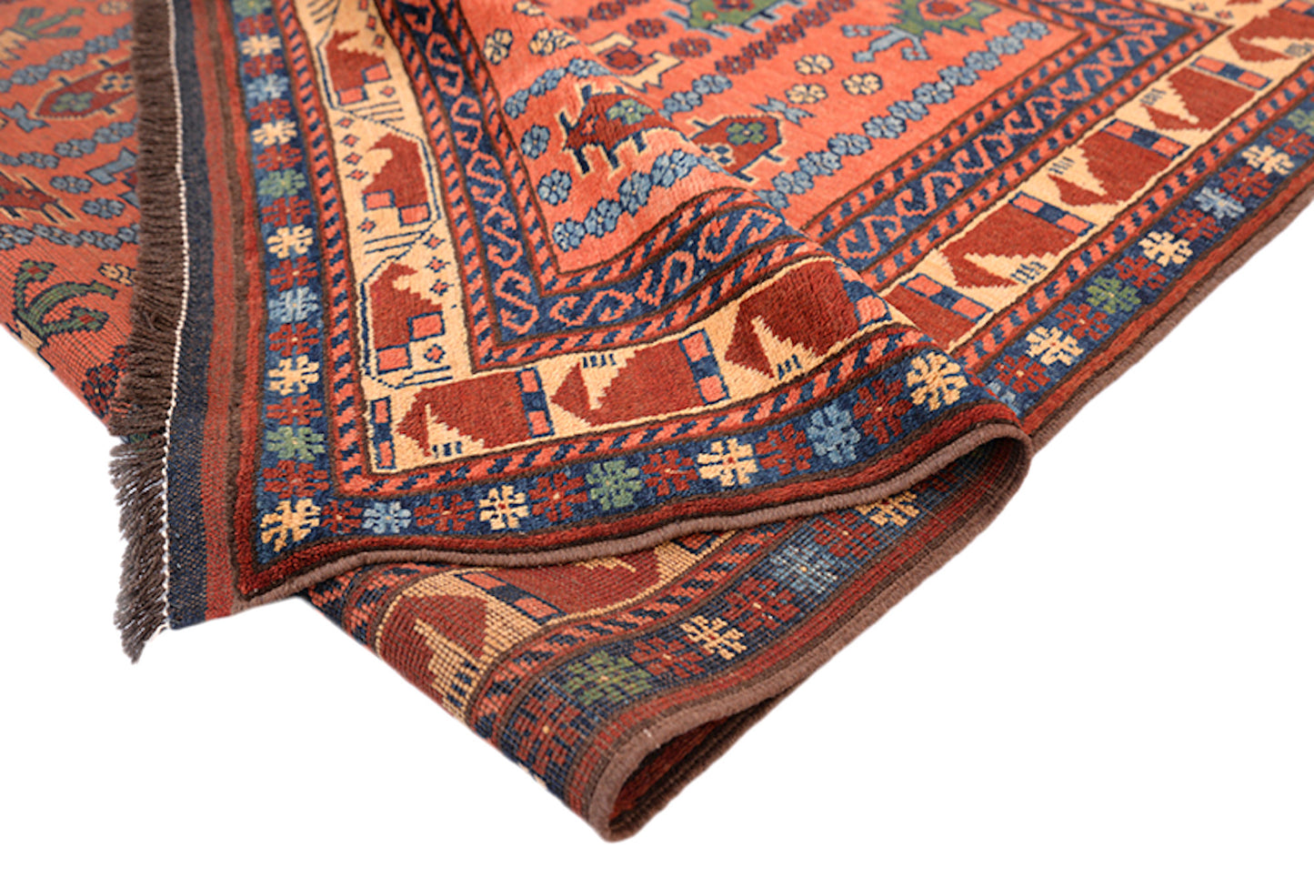 6 x 6 Coral Orange Red Handmade Rug | Square Turkish Caucasian Tribal | Living Room Accent Geometric Pattern Wool Rug