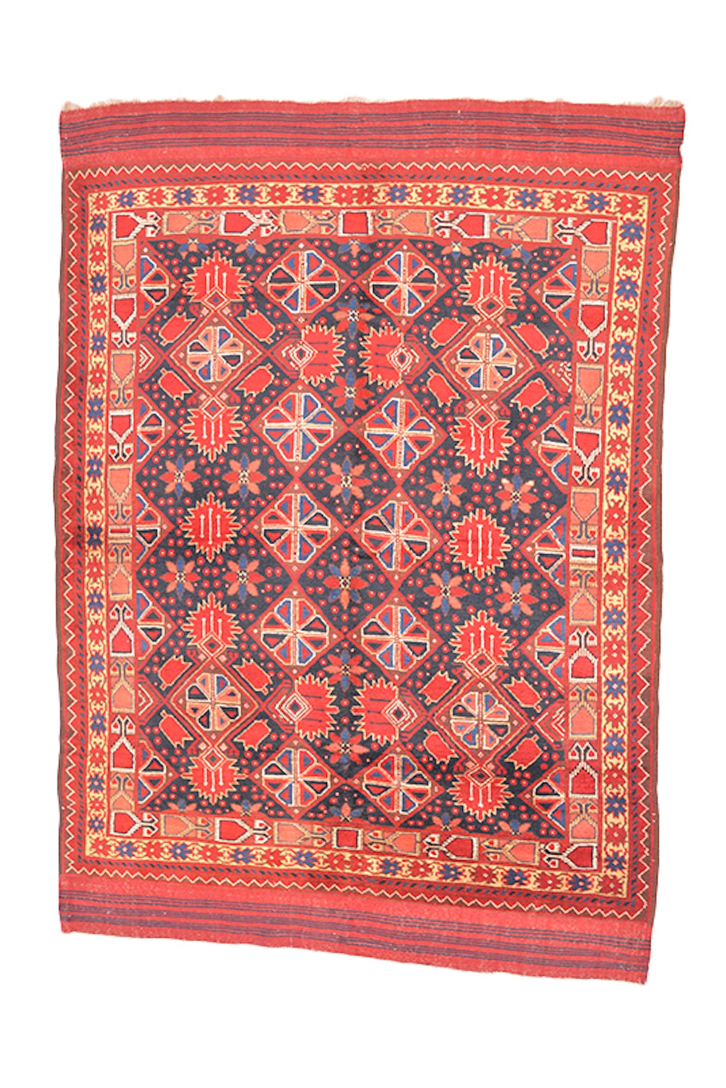 5 x 6 Orange Navy Vintage Area Rug | Handmade Tribal Rug with Wool | Geometric Pattern of Red Floral on Navy Background | Bohemian Colorful