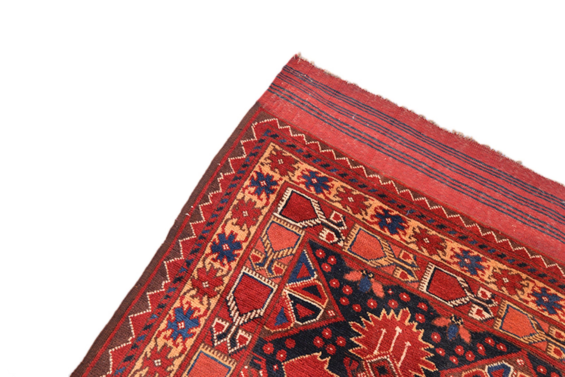 5 x 6 Orange Navy Vintage Area Rug | Handmade Tribal Rug with Wool | Geometric Pattern of Red Floral on Navy Background | Bohemian Colorful