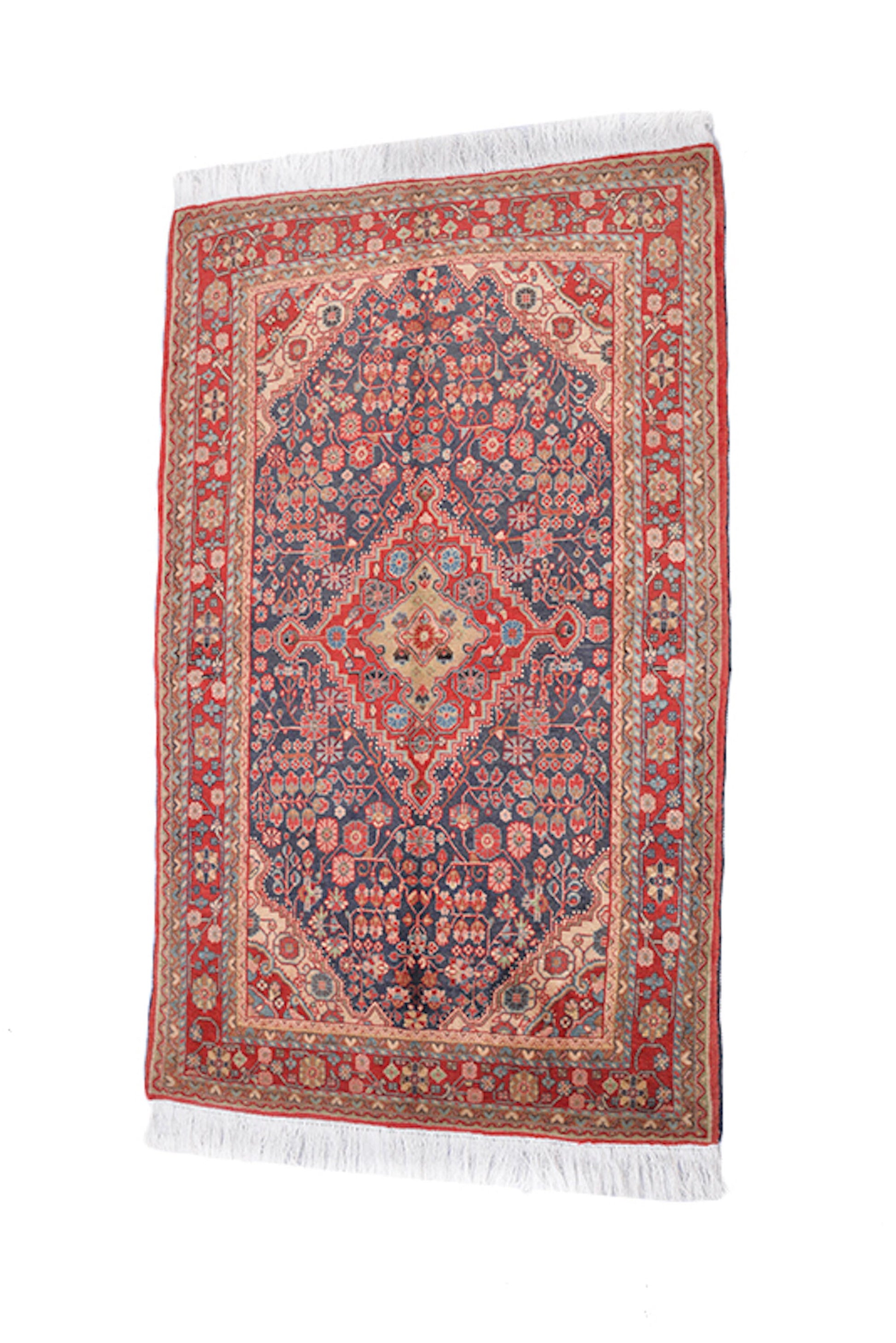 4 x 6 Colorful Rug with Central Medallion and Geometric Floral Border | Hand Woven with Dyed Wool