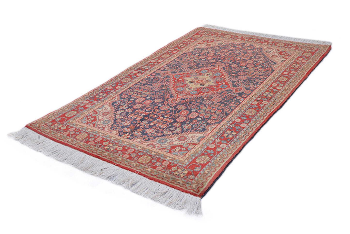 4 x 6 Colorful Rug with Central Medallion and Geometric Floral Border | Hand Woven with Dyed Wool