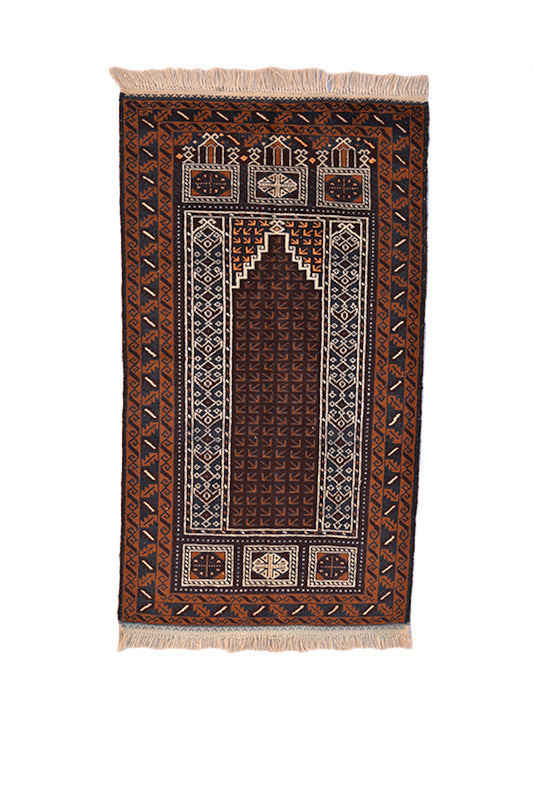 3 x 5 Feet Brown Blue Turkish Caucasian Rug | Handmade Area Rug | Oriental Persian Rug | Living Room Rug | Accent Geometric Pattern Wool Rug