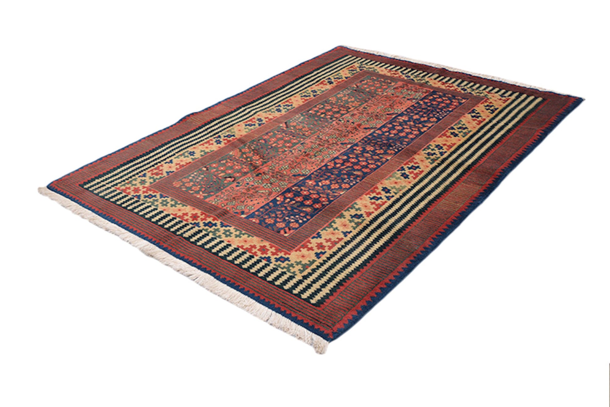 Vintage Colorful 5x7 Area Rug With Lined Pattern Tribal and Geometric Designs | Hand Knotted Wool Antique Rug