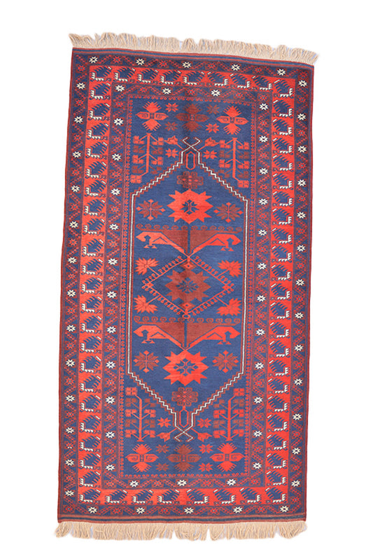 4 x 7 Feet Orange Blue Turkish Caucasian Rug | Handmade Area Rug | Oriental Persian Rug | Living Room Rug | Accent Geometric Pattern Rug