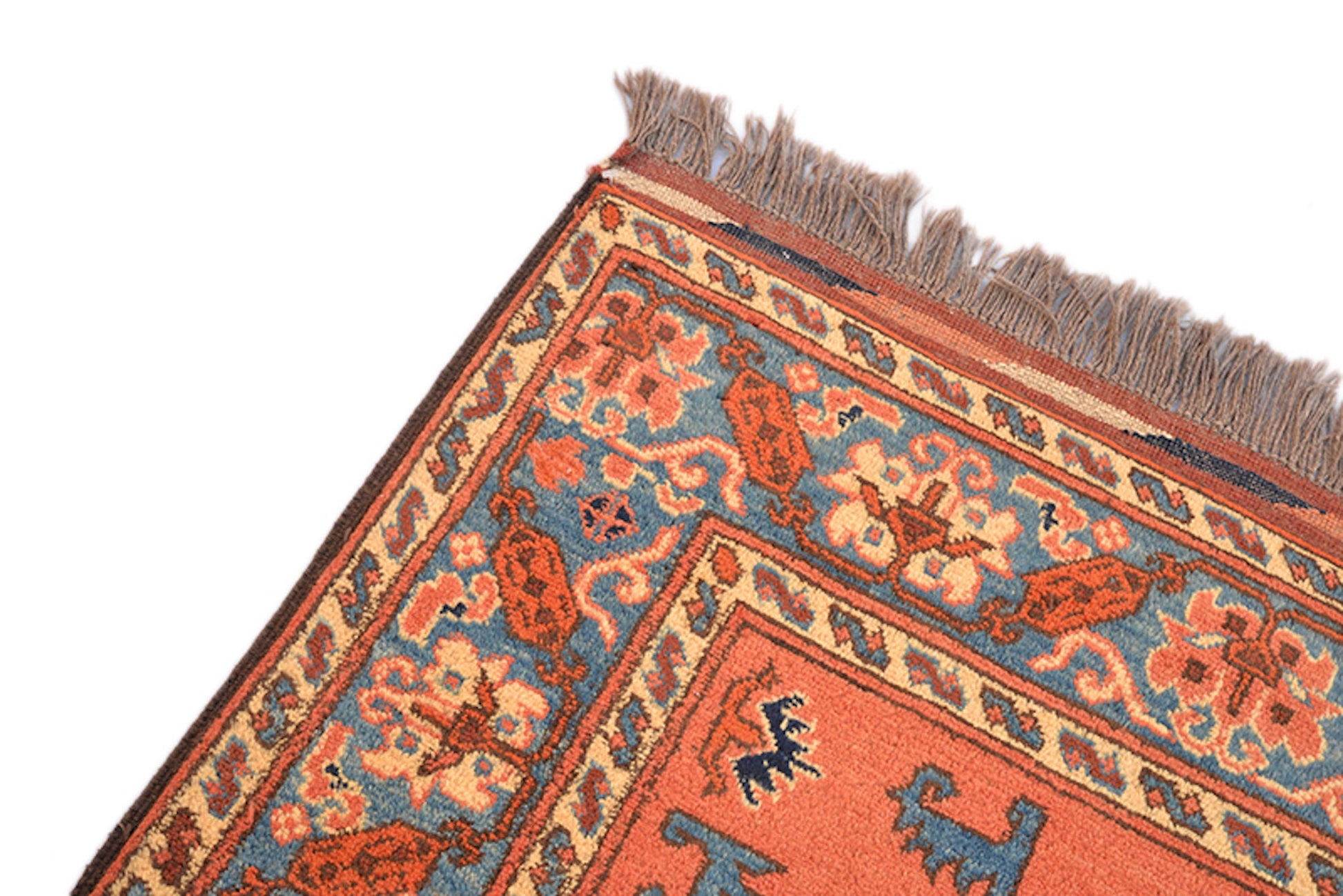 Burnt Orange Green Vintage Rug | 5 x 6 Hand Woven Wool Rug