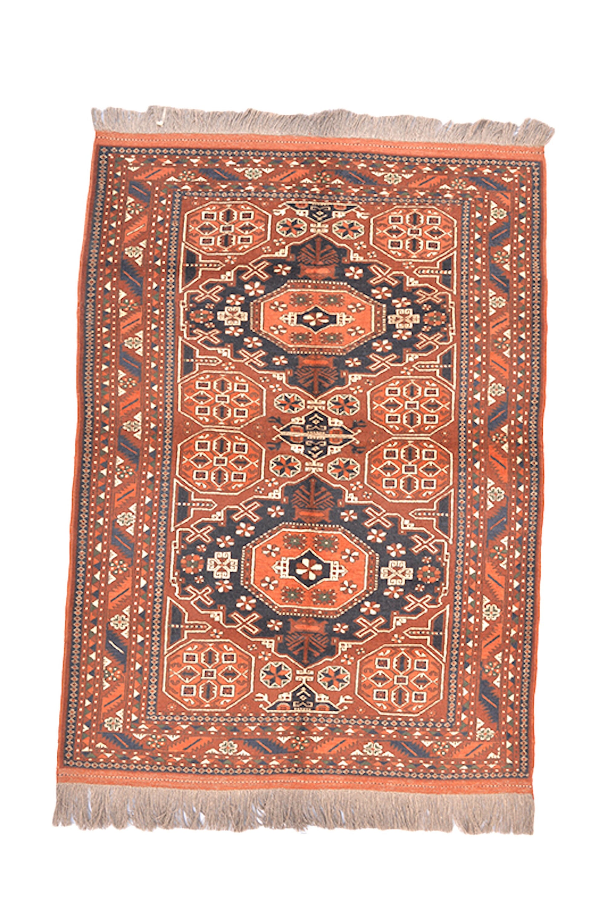 4 x 6 Orange Blue Tribal Geometric Rug| Handmade Oriental Wool Area Rug | Vintage Caucasian Persian Rug | Living Room Entryway Rug