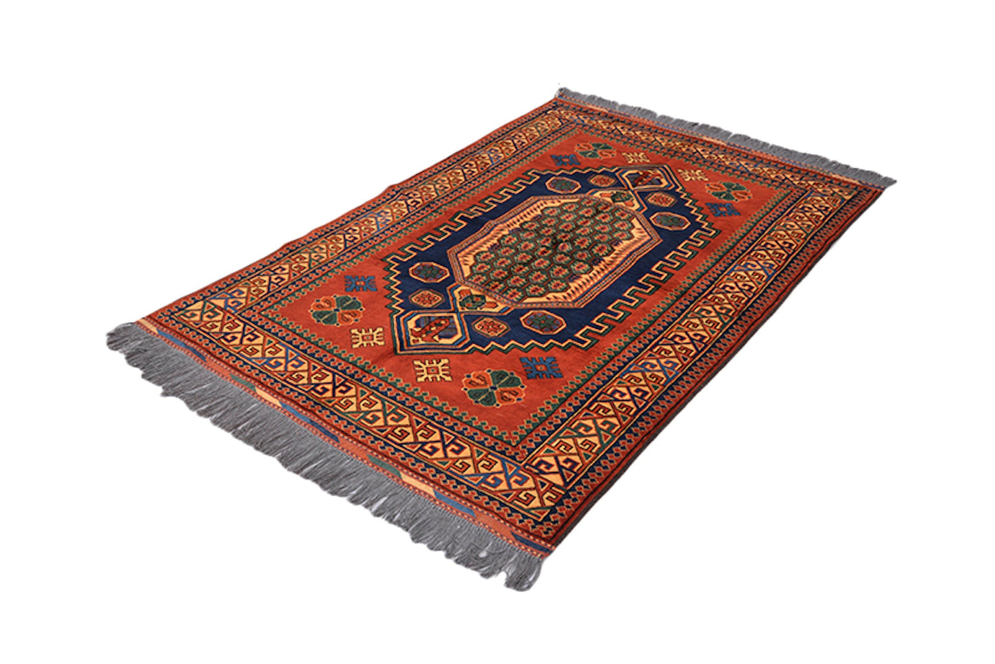 4 x 6 Feet Orange Blue Medallion Rug | Hand Woven Area Rug | Oriental Persian Rug | Living Room Rug | Accent Geometric Pattern Wool Rug