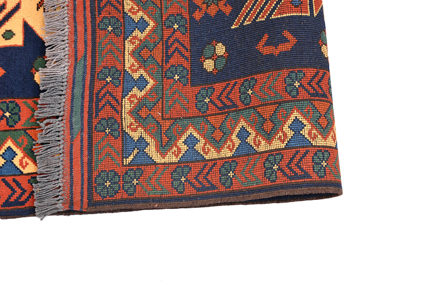 One of a kind Orange Blue Antique Rug | 4 x 6 Turkish Caucasian Rug | Living Room Rug | Accent Hand Knotted Wool Rug | Geometric Pattern
