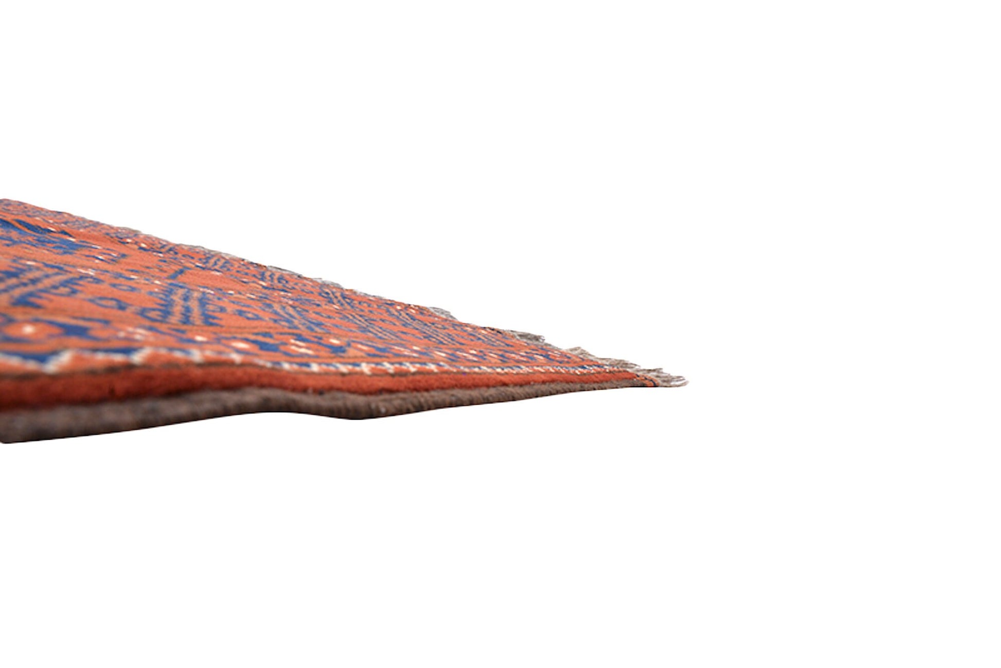 Rusty Orange Blue Small Persian Afghan Oriental Rug | Accent Home Geometric Rug | Bright Orange | Hand Woven Wool Antique Rug