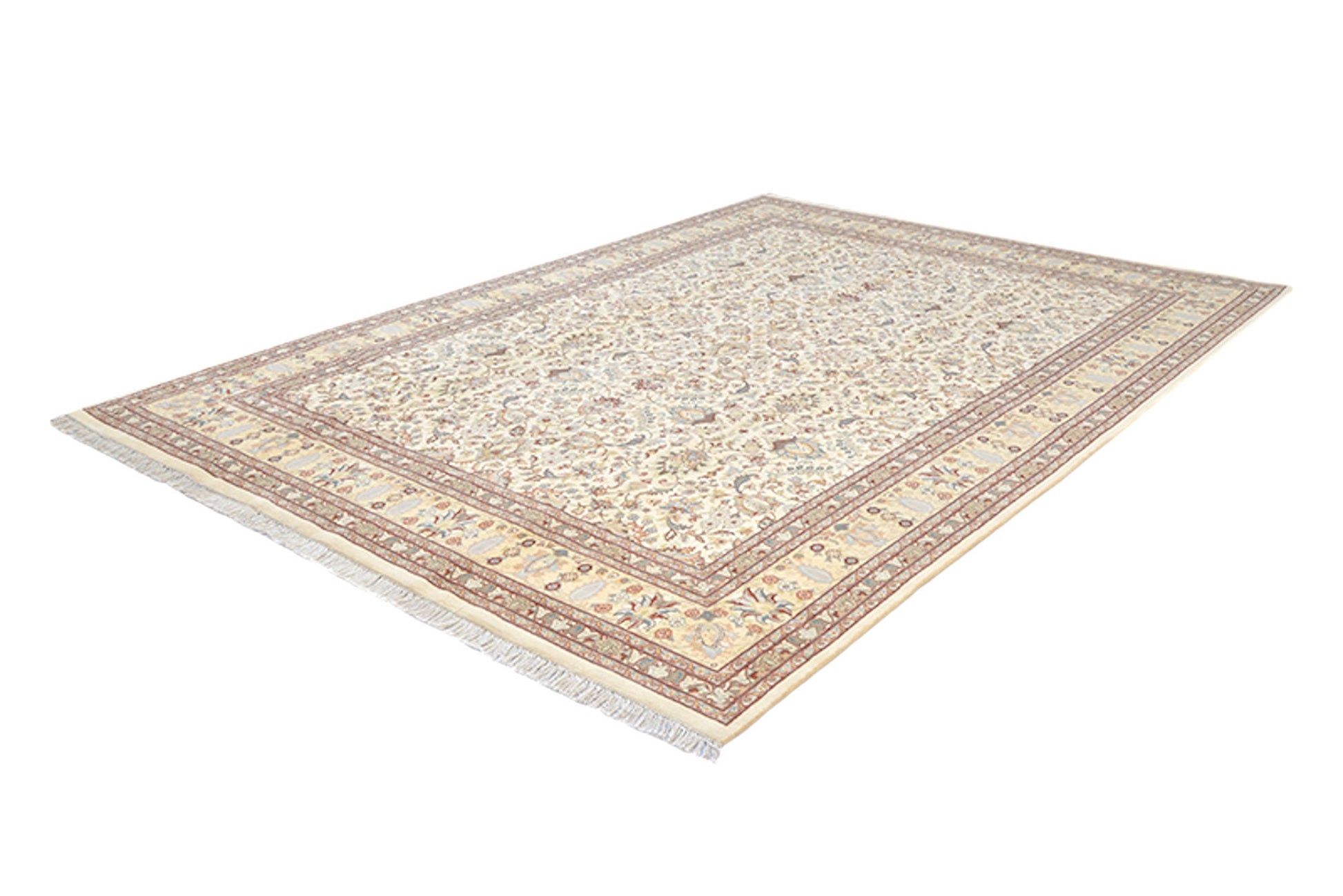 Large Neutral Beige 8 x 11 Handmade Area Rug | Thick Border | Oriental Persian Design | Traditional Style