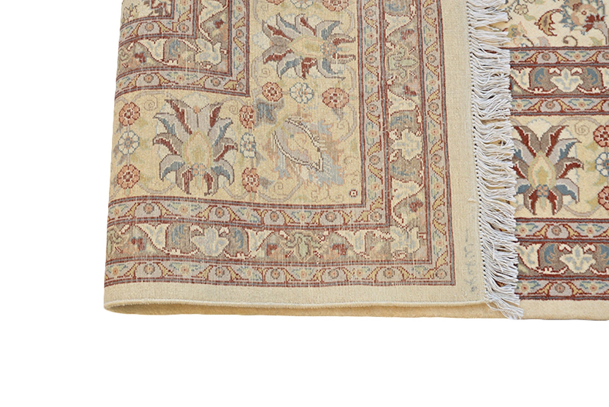 Large Neutral Beige 8 x 11 Handmade Area Rug | Thick Border | Oriental Persian Design | Traditional Style