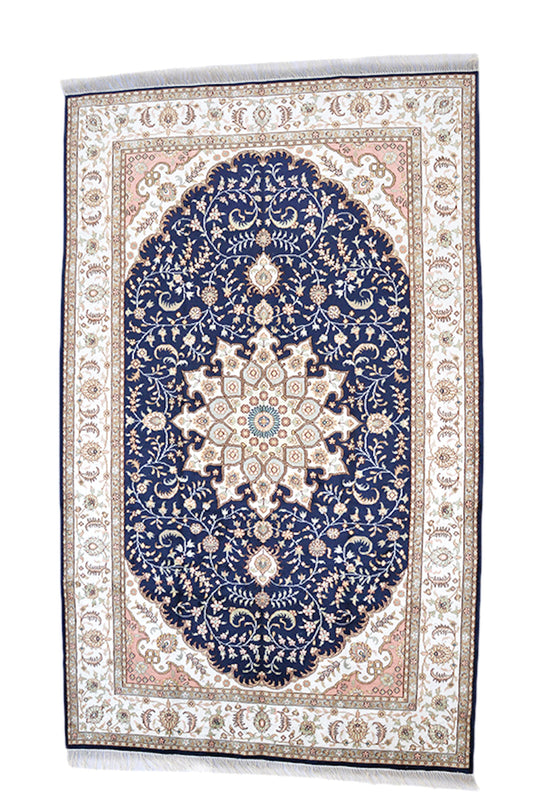 5 x 8 Feet Blue Beige Medallion Rug | Handmade Area Rug | Oriental Persian Rug | Floral Rug | Wool Traditional Vintage