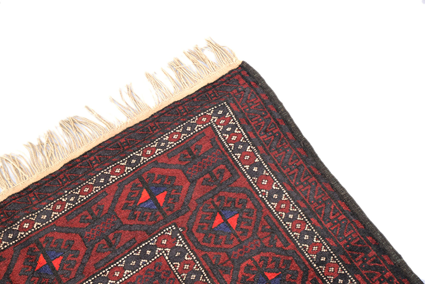 4 x 9 Dark Color Long Runner Rug | Red & Black Tribal Rustic Home Hallway Rug | Vintage Rug Shop