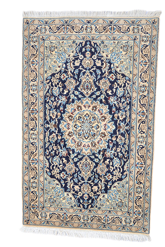 4 x 6 Feet Blue Beige Floral Rug | Handmade Area Rug | Oriental Persian Caucasian Rug | Living Room Rug | Wool Tribal Vintage