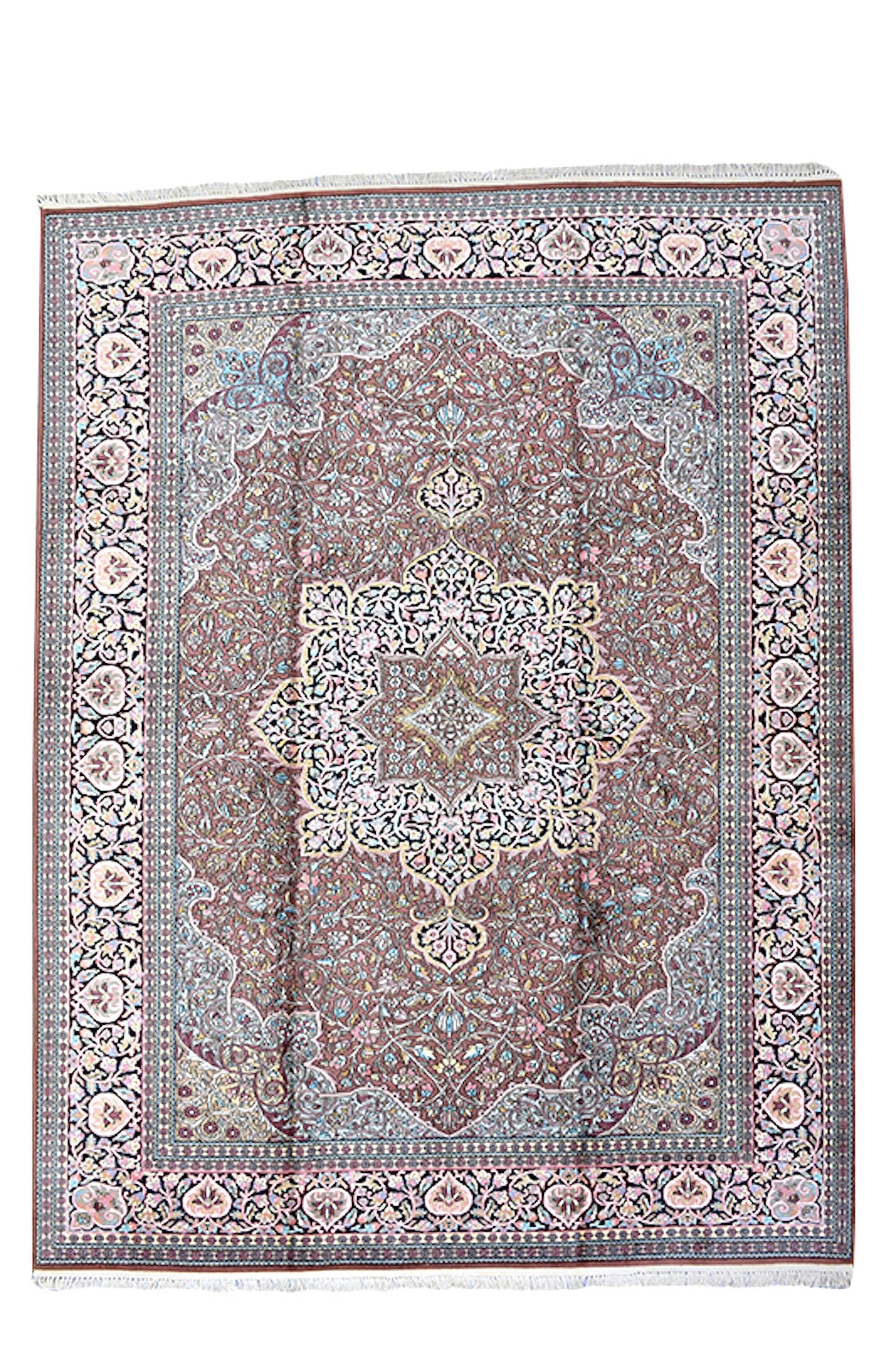 9 x 12 Medallion Silk Area Rug l Hand Woven Oriental Kashmiri Rug | Oversized Living Rug