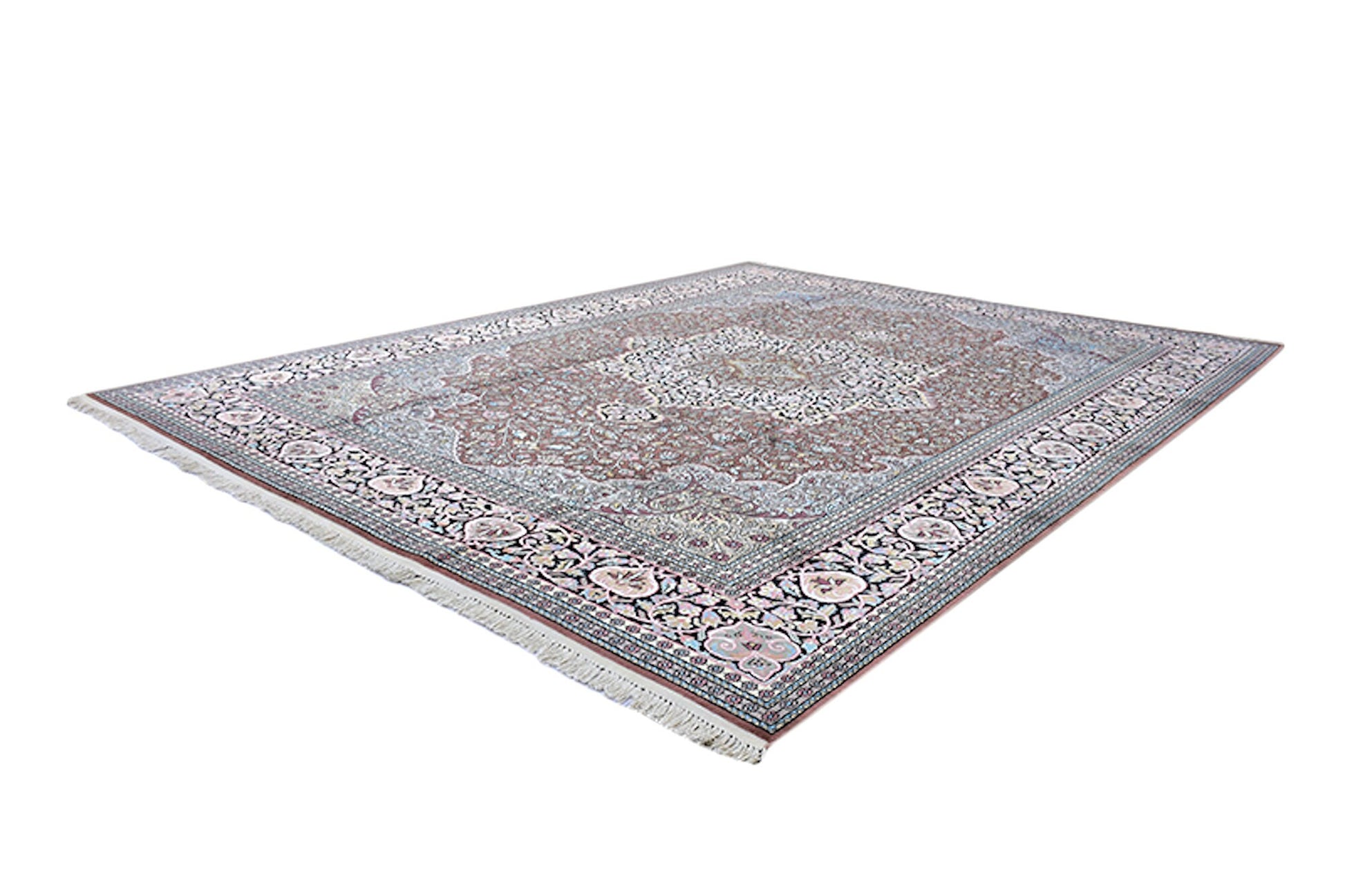 9 x 12 Medallion Silk Area Rug l Hand Woven Oriental Kashmiri Rug | Oversized Living Rug