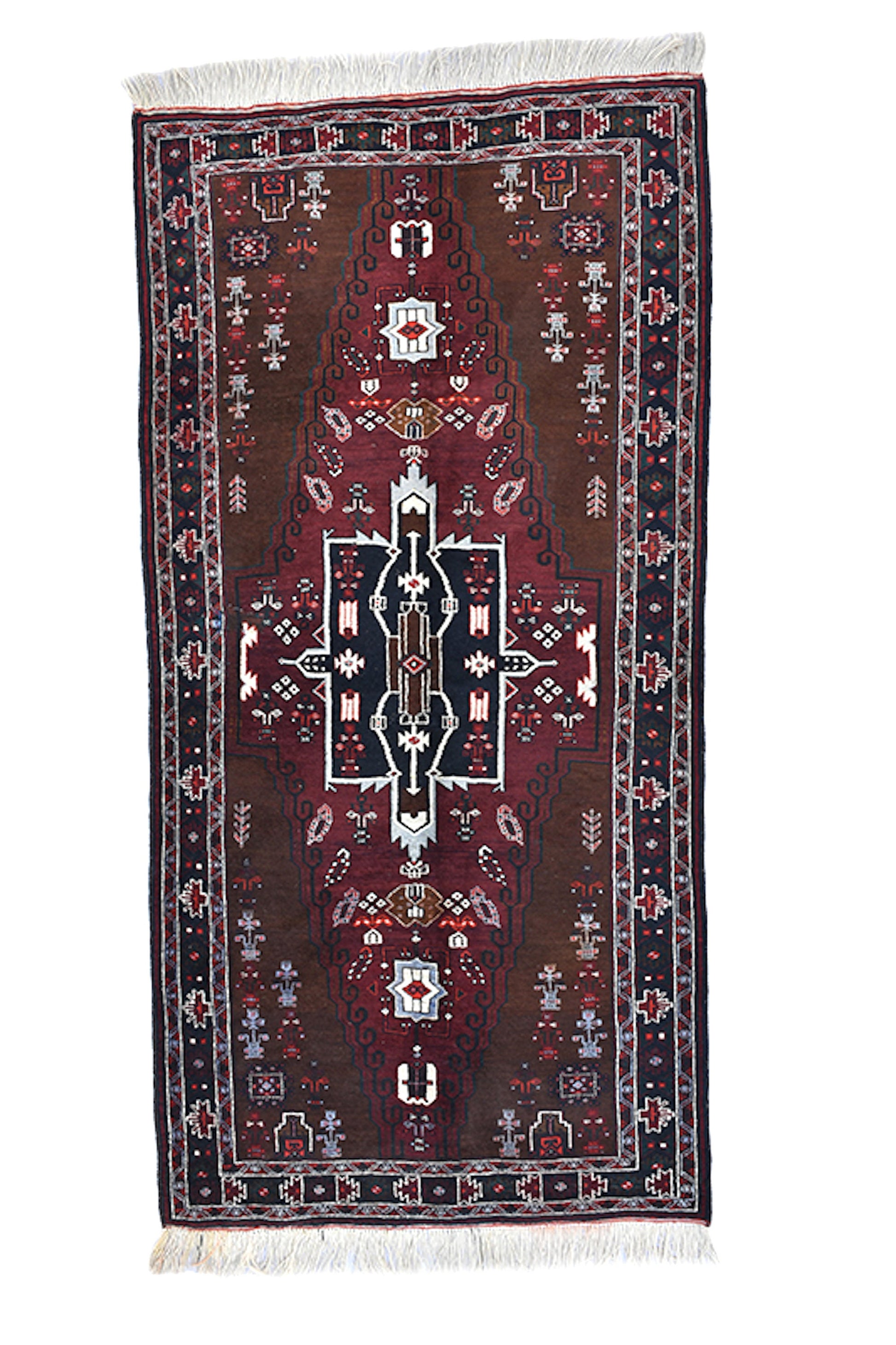 One of a kind Dark Antique Rug | 4 x 7 Turkish Caucasian Rug | Accent Hand Knotted Wool Rug | Medallion Geometric Pattern | Dark Red & Brown