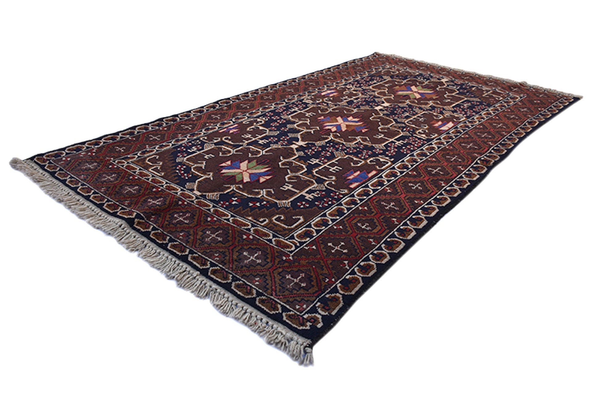 One of a kind Brown Blue Antique Rug | 3 x 6 Turkish Caucasian Rug | Living Room Rug | Accent Handmade Wool Rug | Oriental Geometric Pattern