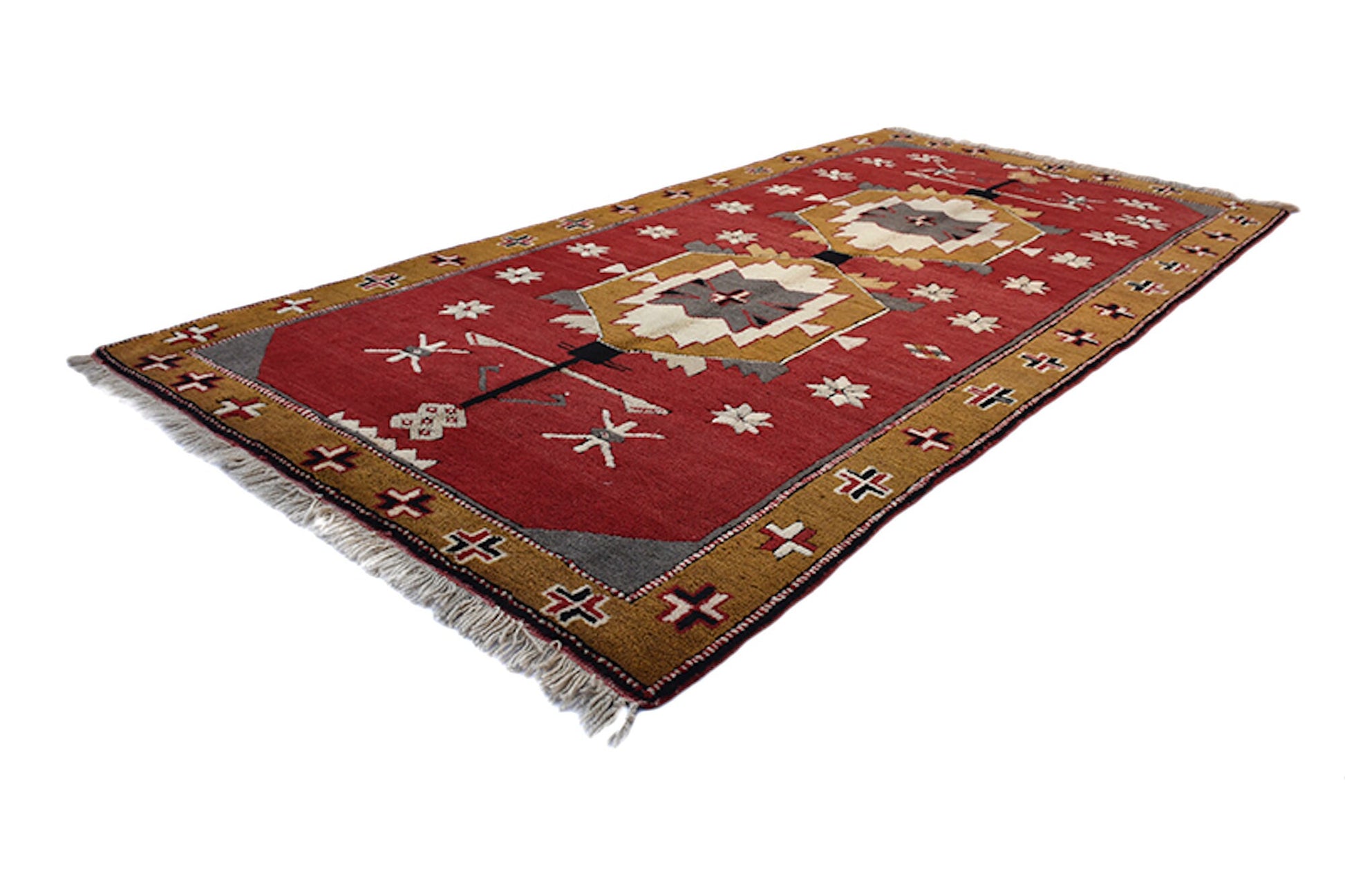 Red Brown Tribal 3x6 Turkish Kazak Rug | Entryway Rustic Home Rug | Accent Handmade Wool Rug | Bohemian Geometric Pattern