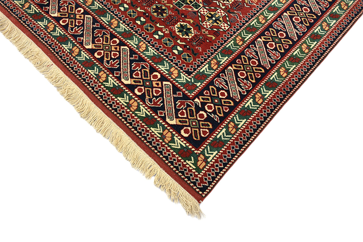 7 x 10 Red Large Turkish Vintage Rug | Handmade Area Rug | Oriental Rug with Black & Green Floral Pattern | Living Room Geometric Wool