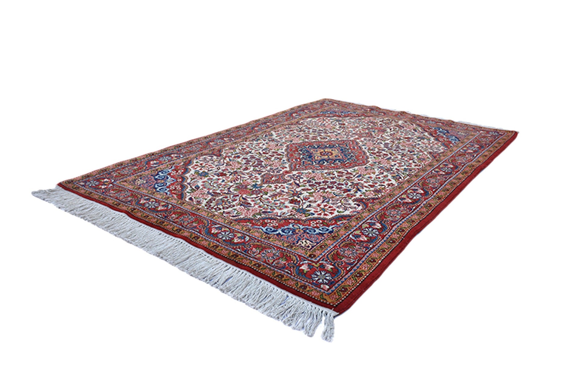 3 x 5 Coral Pink One of a Kind Fine Rug | Hand Knotted with Intricate Teal and Beige Oriental Persian Design | Wool Antique Rug