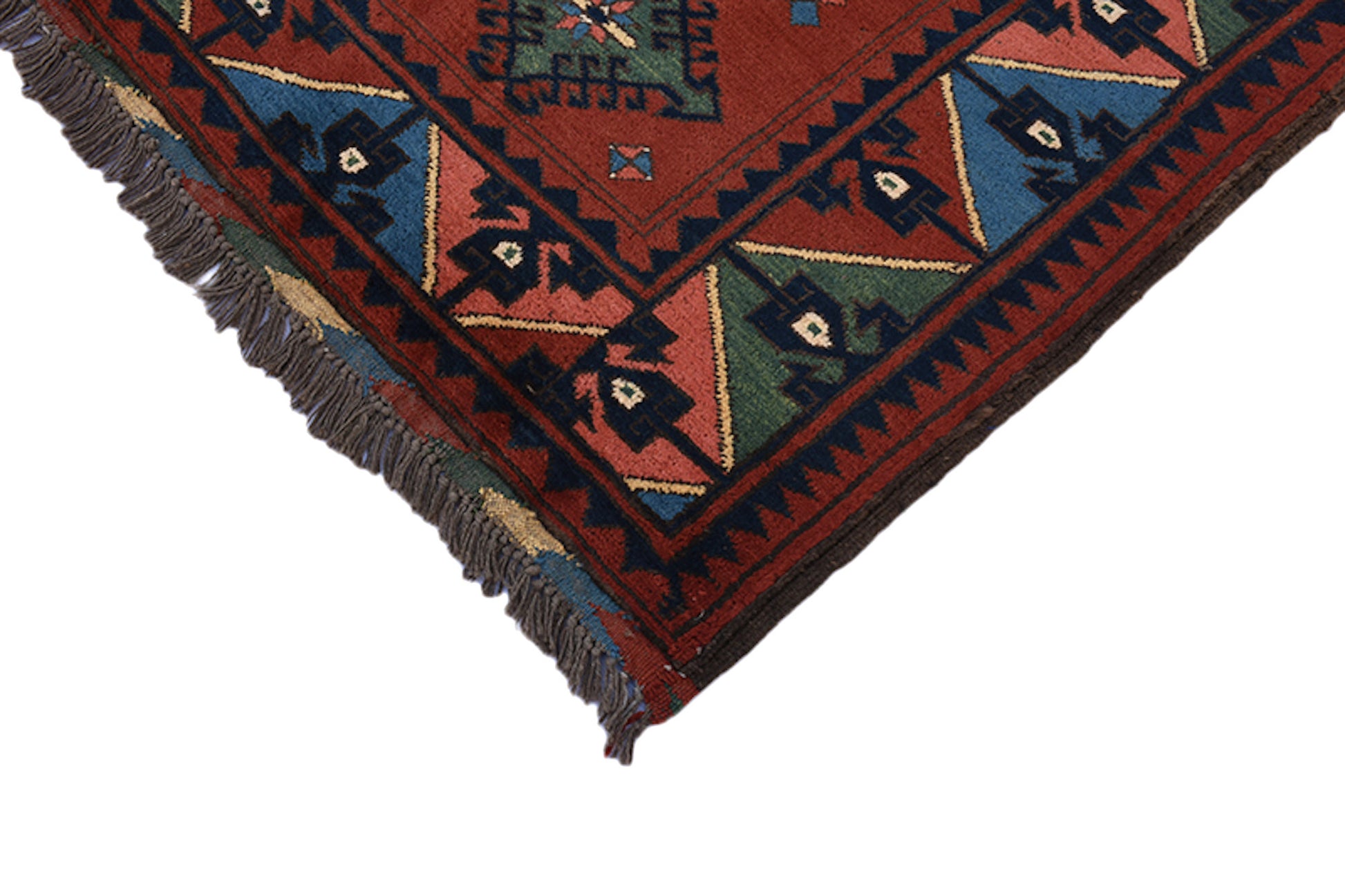 Square Red Green Turkish Area Rug | 5 x 5 Dark Colored Handmade Area Rug | Geometric Tribal Patterns | Flatweave Low Pile Rug | Wool Rugl