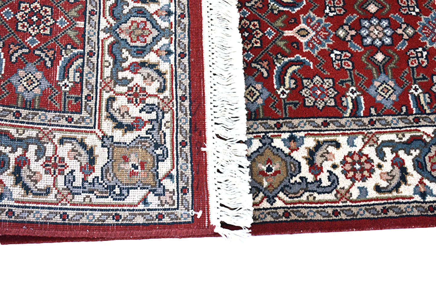 Red Blue Antique Rug | Oriental Persian Design with Ivory Border | Entryway Kitchen Rug | Accent Handmade Wool Rug