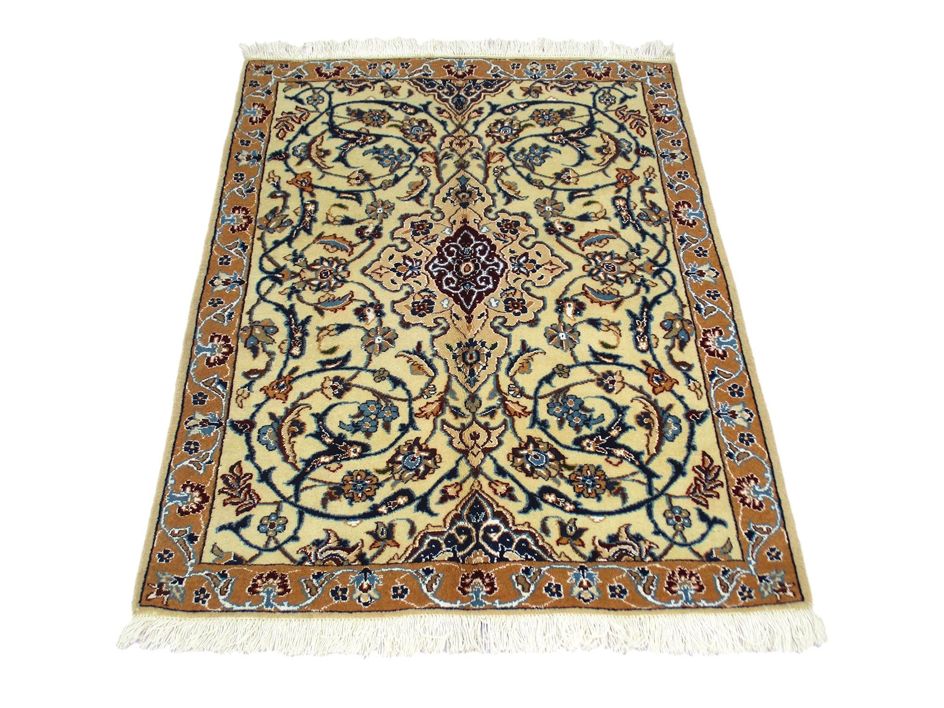 3 x 4 Feet Beige Blue Turkish Caucasian Rug | Hand Woven Area Rug | Oriental Persian Rug | Living Room Rug | Accent Floral Pattern Wool Rug