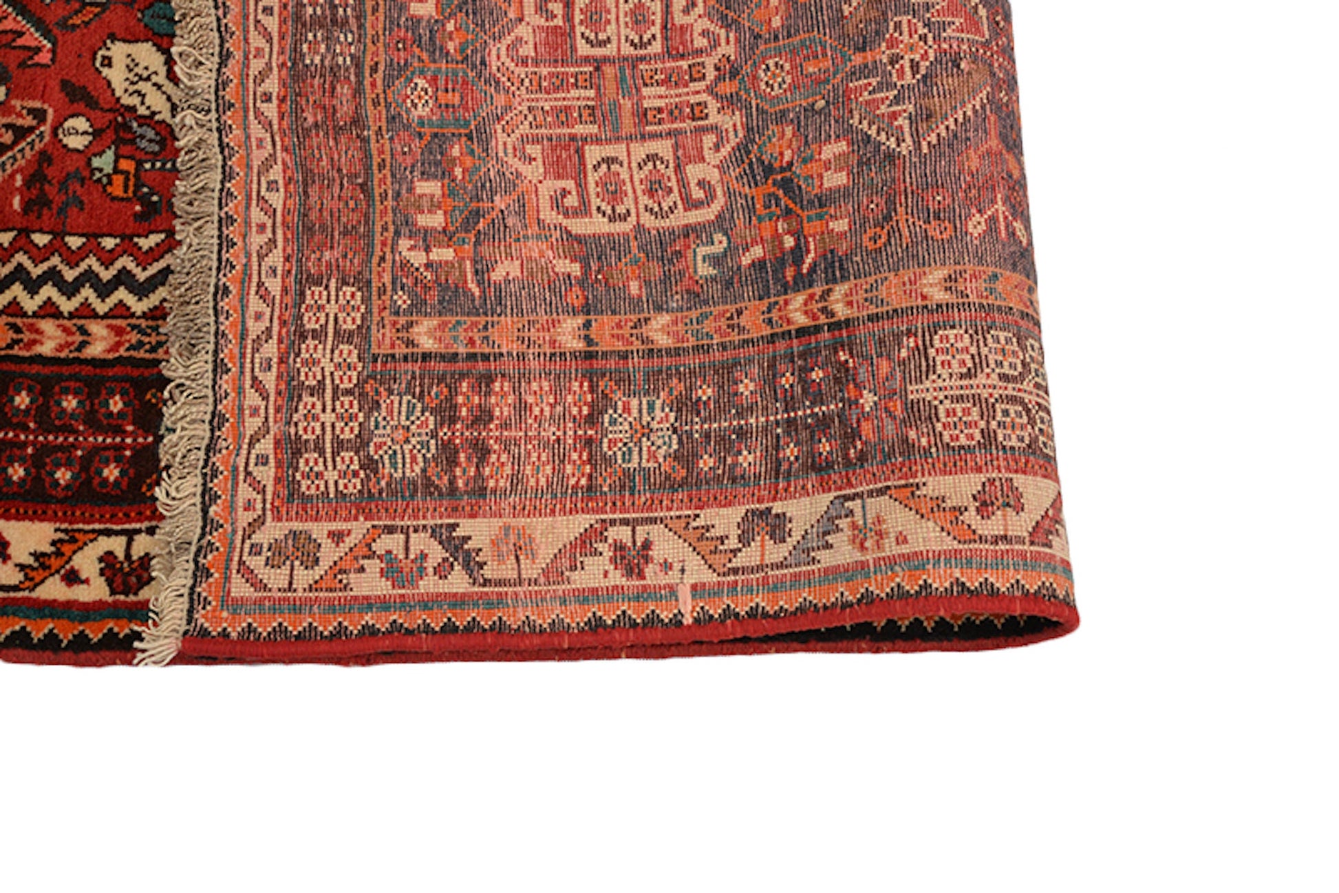 5 x 8 Dark Color Red Green Rug | Handmade Wool Area Rug With Red Medallion and Green Navy Background | Living Room Rustic Home Rug