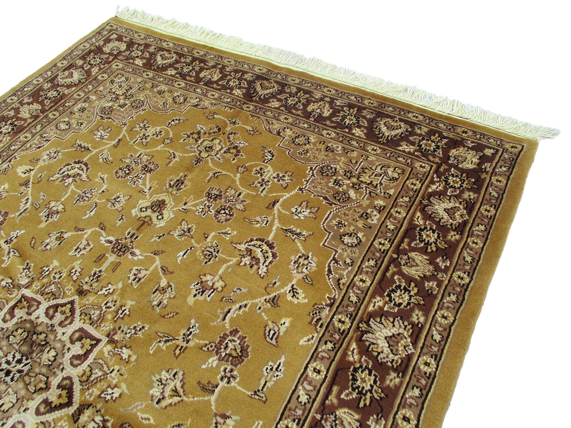 Yellow Oriental Rug with Hand Knotted Silk & Wool