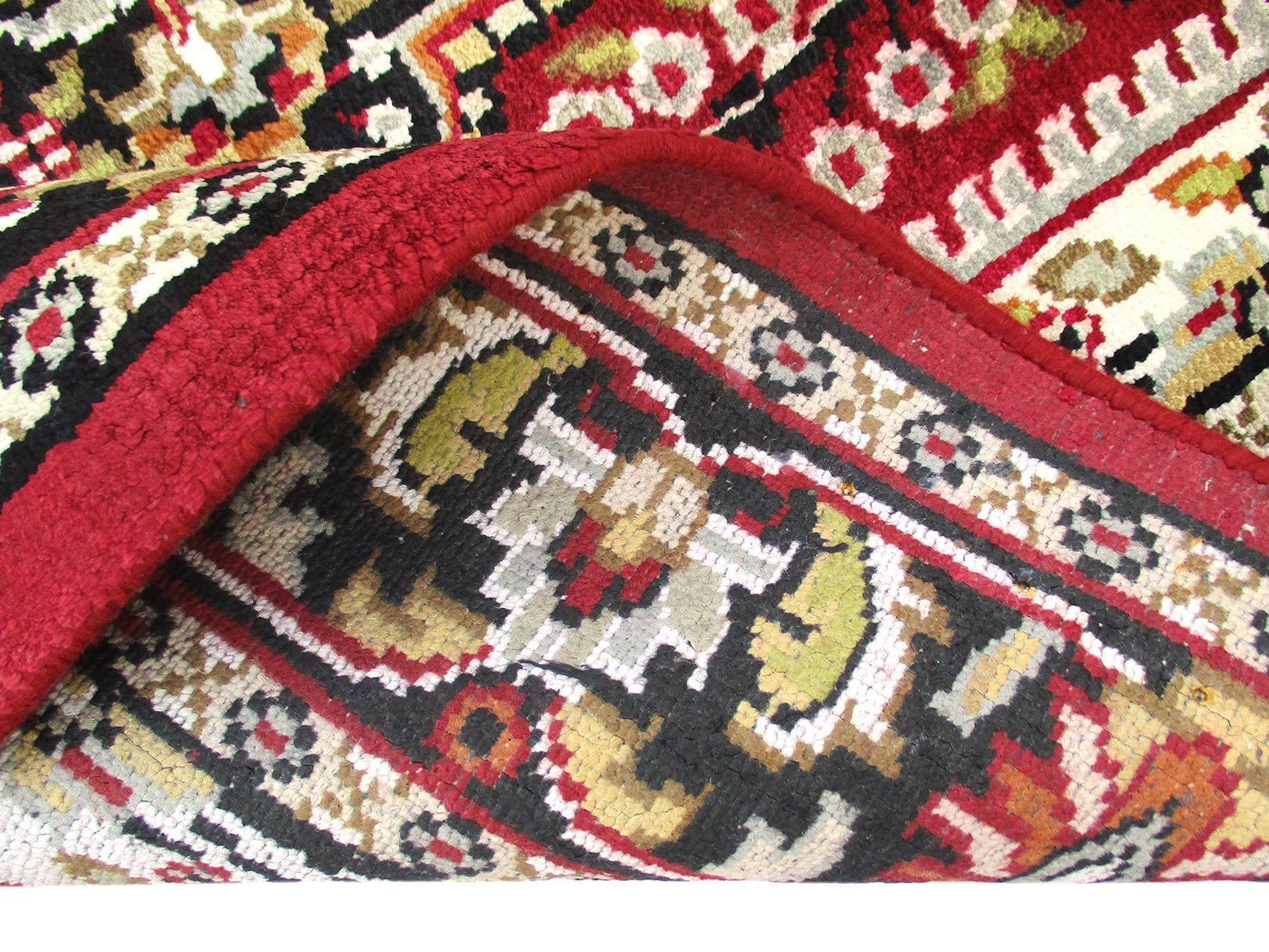 One of a kind Red Black Antique Rug | Small Persian Caucasian Rug | Living Room Rug | Accent Hand Woven Rug | Oriental Geometric Pattern Rug