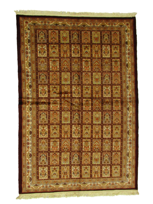 4 x 6 Brown Silk Wool Soft Pile Area Rug | Hand Woven Vintage
