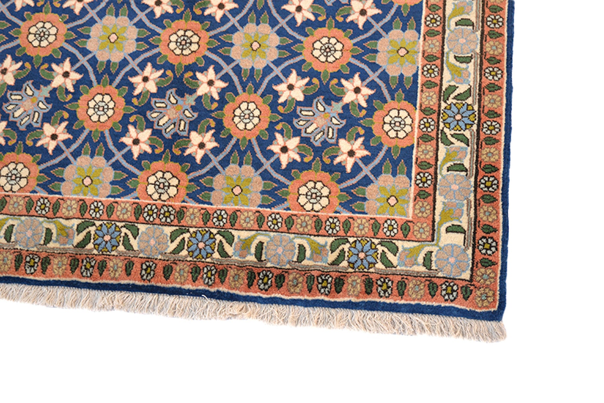 Navy Blue Antique 4 x 5 Area Rug | Geometric Floral Pattern with Border | Wool Hand Knotted Dark Kitchen Rug
