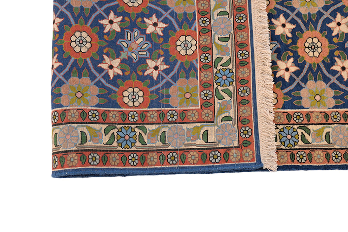 Navy Blue Antique 4 x 5 Area Rug | Geometric Floral Pattern with Border | Wool Hand Knotted Dark Kitchen Rug