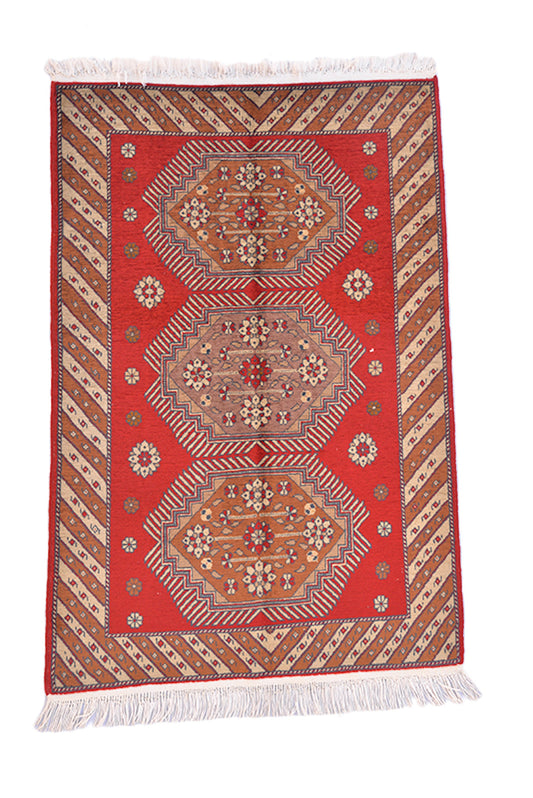 3 x 4 Feet Red Brown Turkish Caucasian Rug | Hand Woven Area Rug | Oriental Persian Rug | Living Room Rug | Accent Floral Pattern Wool Rug