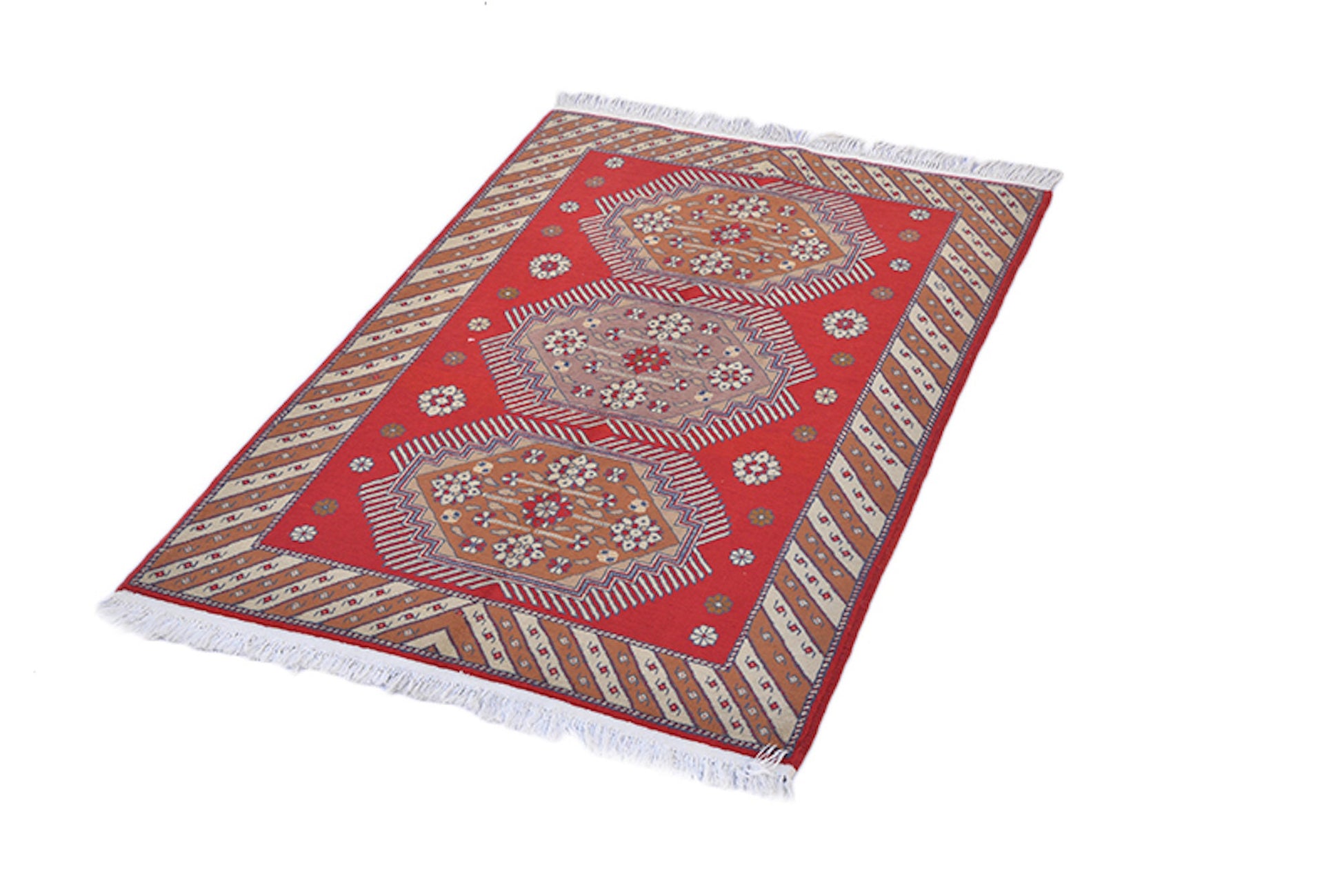 3 x 4 Feet Red Brown Turkish Caucasian Rug | Hand Woven Area Rug | Oriental Persian Rug | Living Room Rug | Accent Floral Pattern Wool Rug