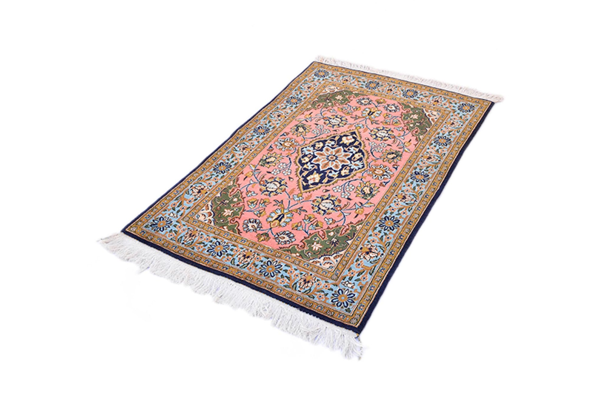 3 x 4 Antique Coral Pink and Blue Rug | Luxury One of a Kind Oriental Medallion Rug | Bright Colored Unique Rug made with Wool
