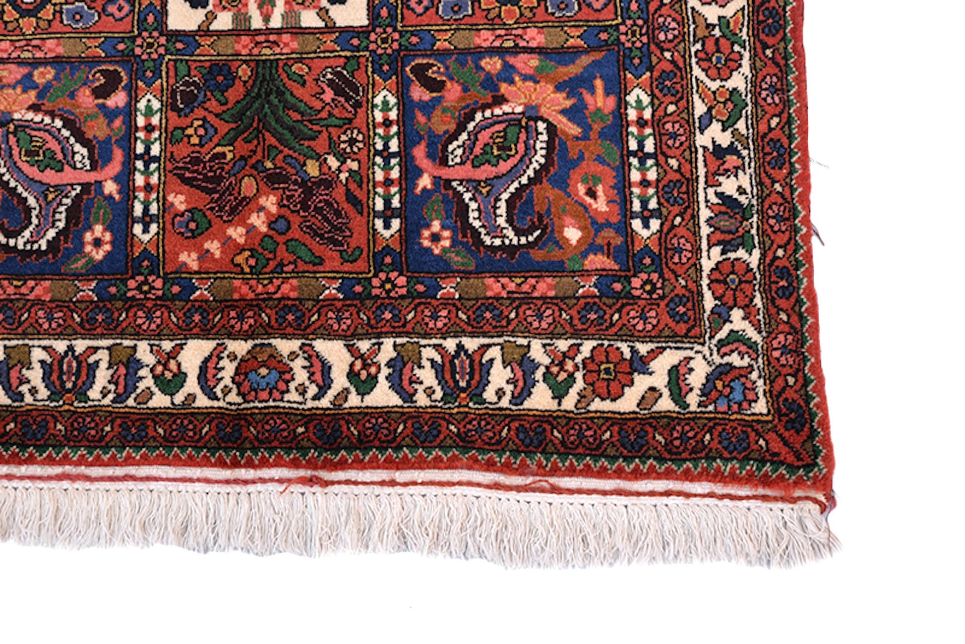 Orange Navy 3x5 Persian Style Area Rug | Bright Coral Pink Accent Details | Grid Style Design | Hand Knotted Wool Vintage Rug | Antique