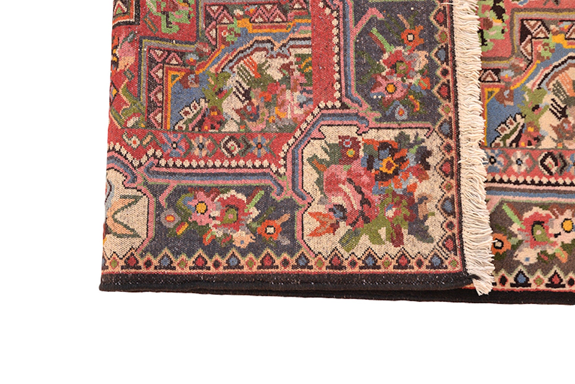 Vintage Floral Rug 4x5 Pink and Brown | Colorful Antique Caucasian Rug | Oriental Border with Accents of Blue
