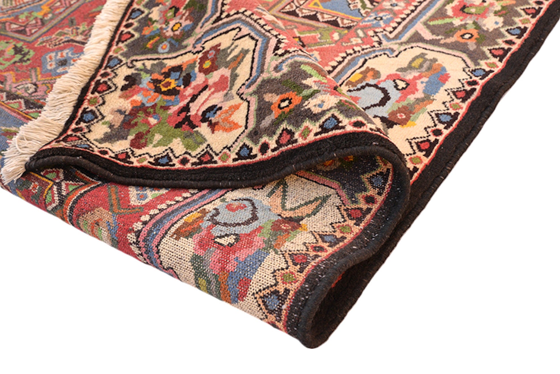 Vintage Floral Rug 4x5 Pink and Brown | Colorful Antique Caucasian Rug | Oriental Border with Accents of Blue