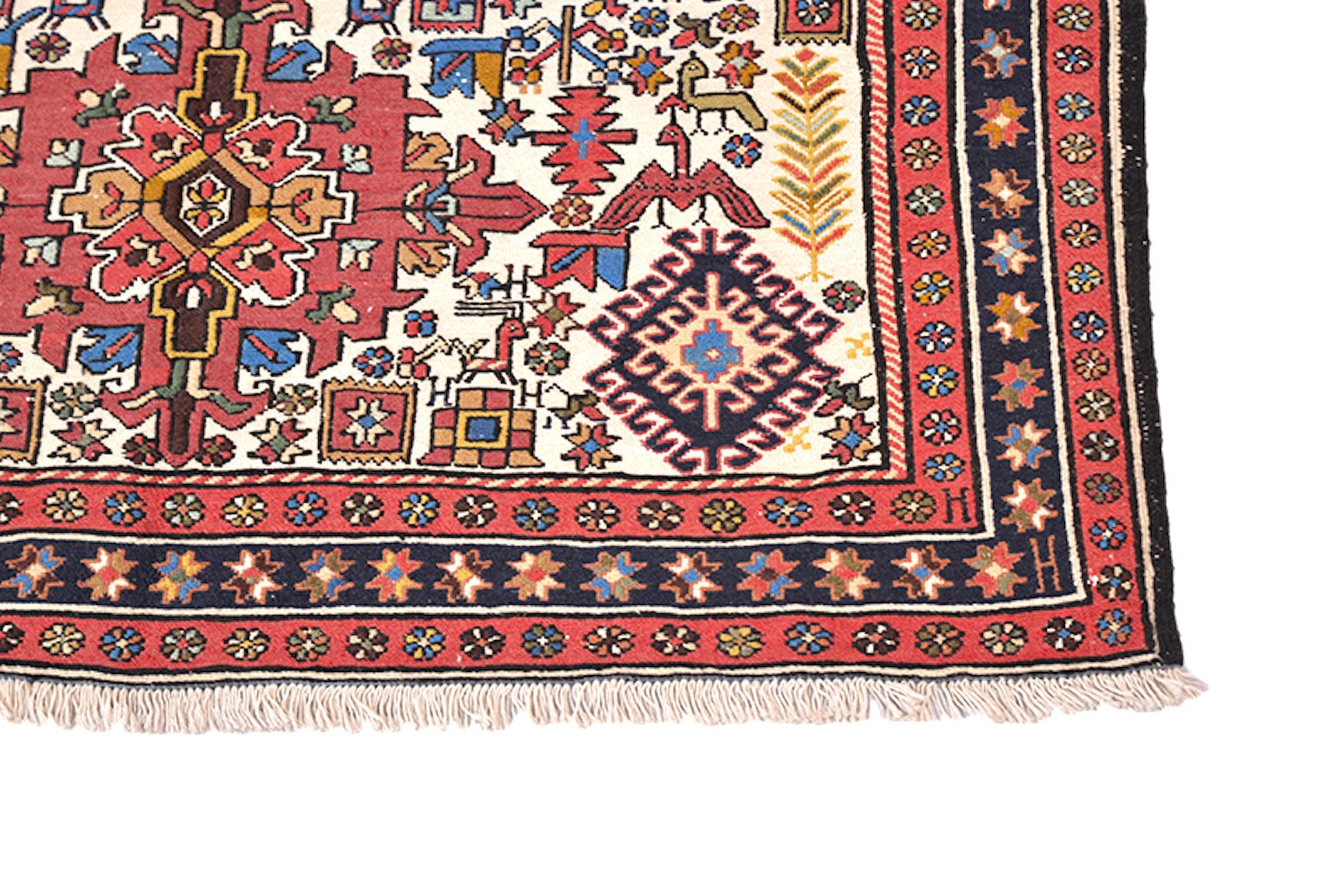 4 x 6 Feet Orange Blue Turkish Caucasian Rug | Hand Woven Area Rug | Oriental Persian Rug | Living Room Rug | Accent Geometric Pattern Rug