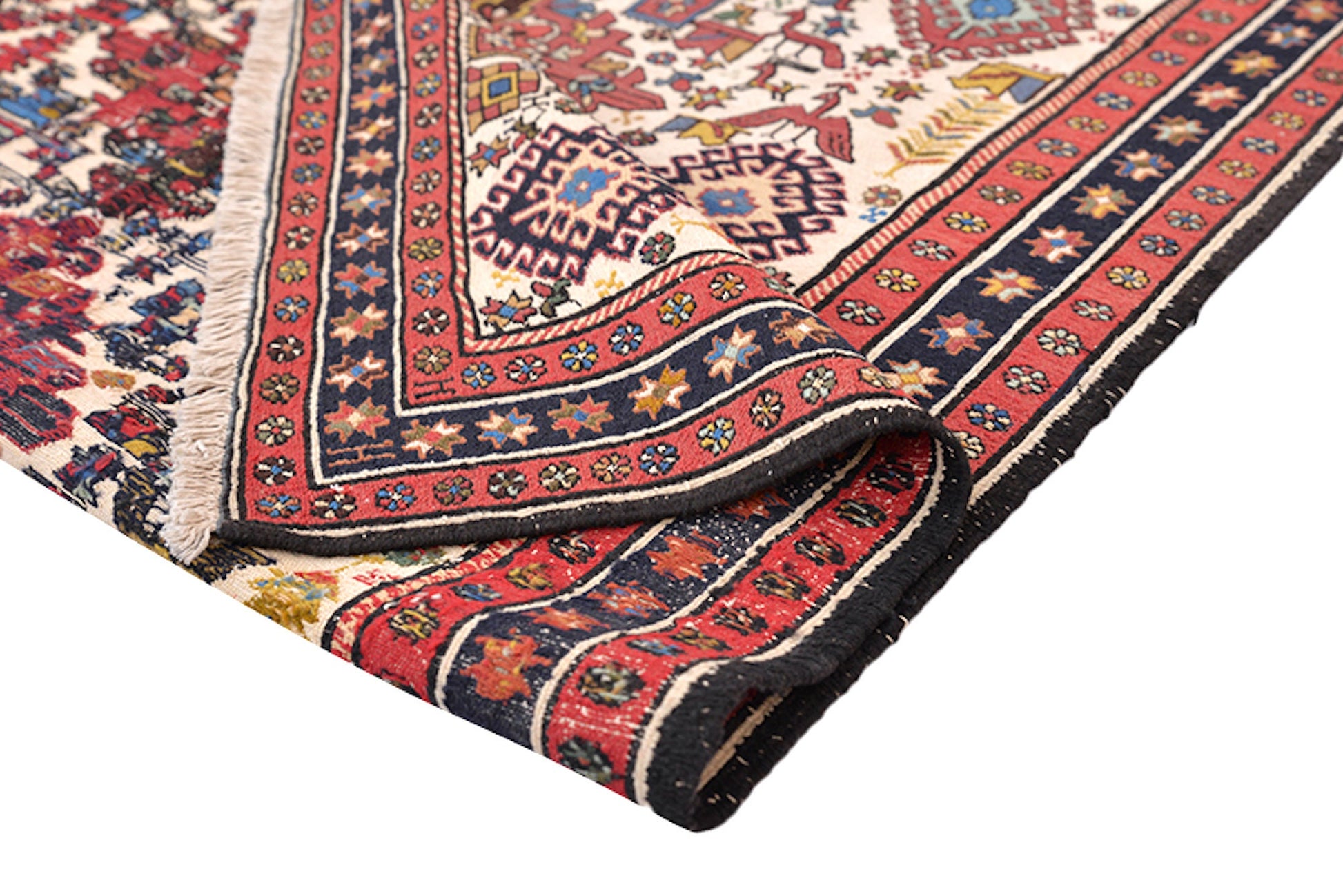 4 x 6 Feet Orange Blue Turkish Caucasian Rug | Hand Woven Area Rug | Oriental Persian Rug | Living Room Rug | Accent Geometric Pattern Rug