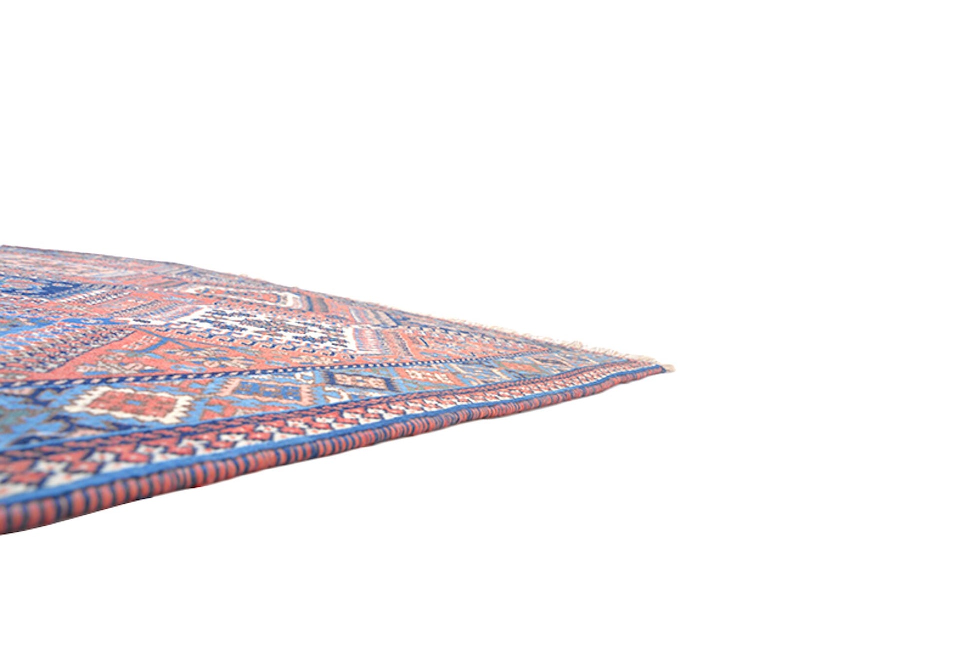 3 x 5 Orange Blue Turkish Tribal Rug | Hand Woven with Diamond Shaped Geometric Pattern | Accent Rustic Home Decor Rug