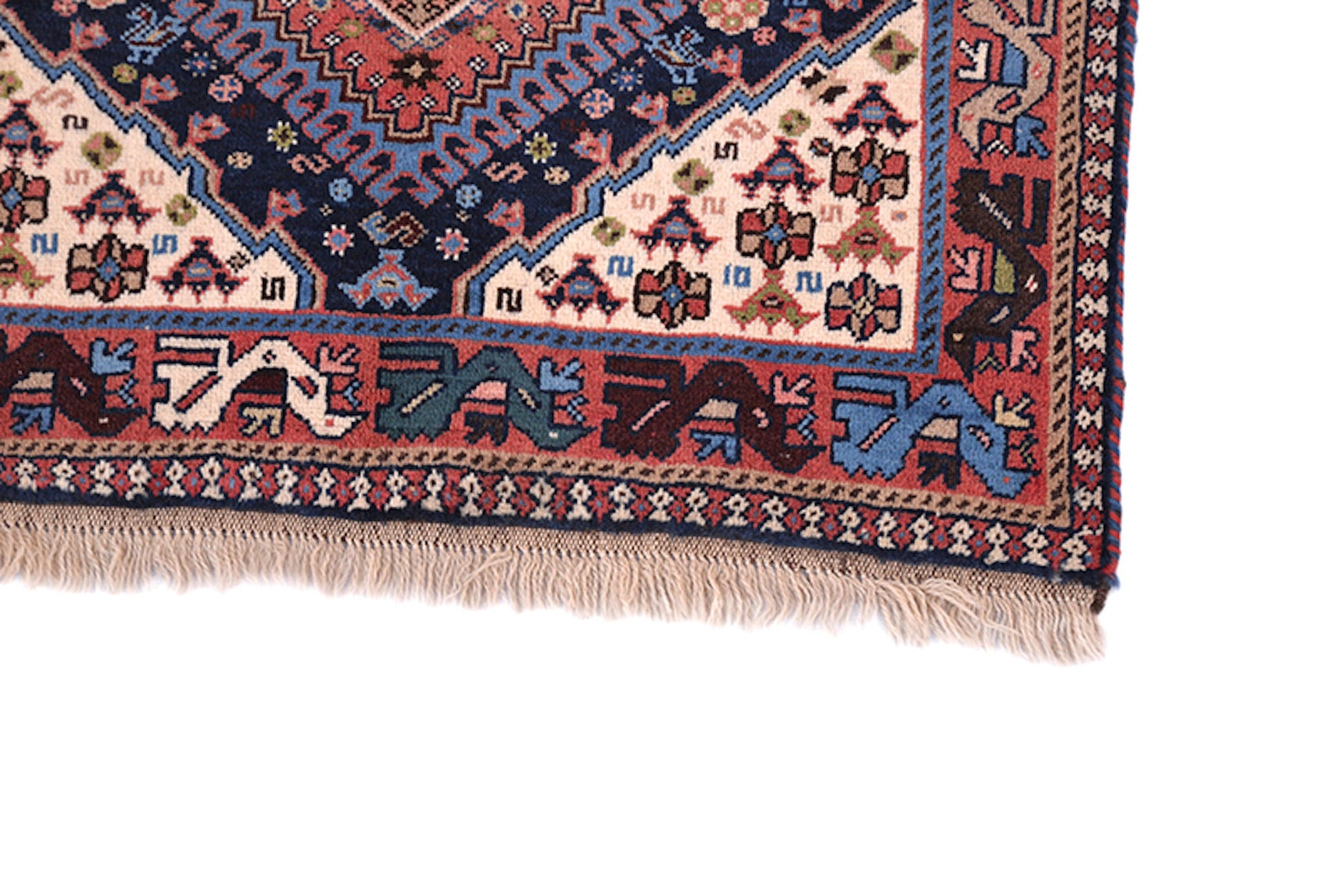 Navy Blue Handmade Area Rug with Geometric Tribal Medallion Design | Pink and Colorful Details | Wool