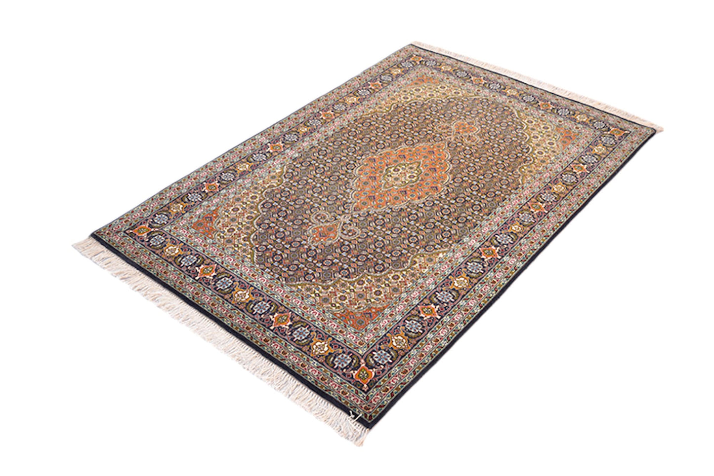Luxury Fine Black Yellow 3x5 Vintage Handmade Rug with Oriental Orange Medallion Wool