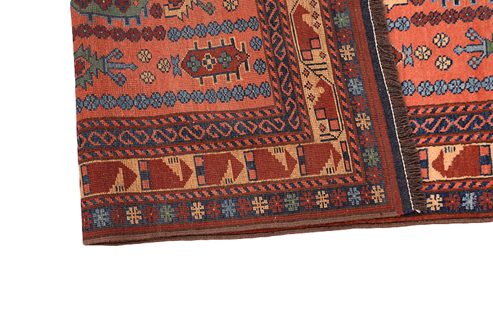 6 x 6 Coral Orange Red Handmade Rug | Square Turkish Caucasian Tribal | Living Room Accent Geometric Pattern Wool Rug