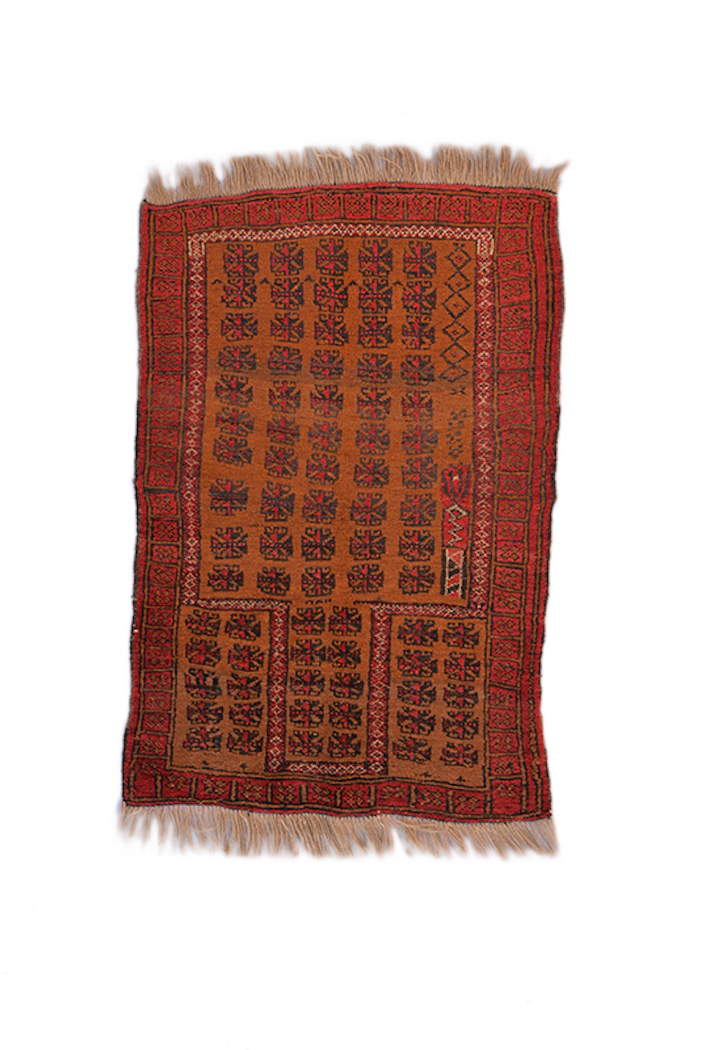 Vintage Brown Orange 3x4 Handmade Rug | Geometric Tribal Nomadic Pattern woven with Dyed Wool