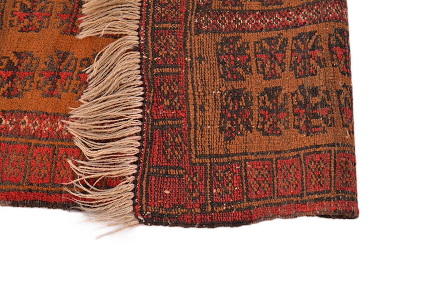 Vintage Brown Orange 3x4 Handmade Rug | Geometric Tribal Nomadic Pattern woven with Dyed Wool